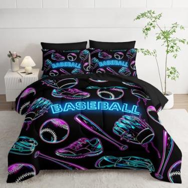 Imagem de XYNHML Conjunto de edredom esportivo de beisebol, 7 peças, conjunto de cama para crianças, adolescentes, meninas, adultos, jogos esportivos, colcha para decoração de cama queen com 2 lençóis, 2