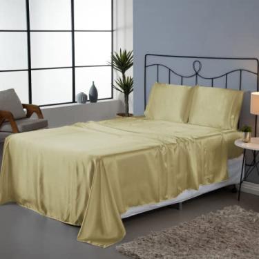 Imagem de Kit Lençol 4 Peças Casal King Sublime em Cetim Charmousse Completo (Dourado)