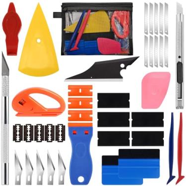 Imagem de JIURUN Kit de pintura de janela de carro, 36 peças, ferramenta de envoltório de vinil, ferramentas de rodo, kit de instalação de película protetora de vidro para veículos, kit de pintura de película