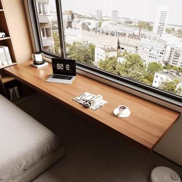 Imagem de Mesa de parede com folhas suspensas, mesa de jantar dobrável de madeira maciça, mesas de parede para espaços pequenos, mesas de bar multifuncionais montadas na parede, estação de trabalho flutuante