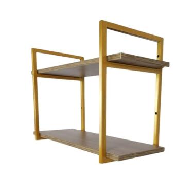 Imagem de Prateleira Dupla Industrial 90cm – MDF com Suporte de Aço para Sala, Quarto e Escritório(Amadeirado Noce Amalfi)