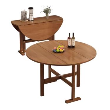 Imagem de Mesa de jantar dobrável, mesa de cozinha móvel, mesa de jantar que economiza espaço, mesa utilitária portátil dobrável ao meio, mesa de estudo para espaços pequenos (cor de madeira)