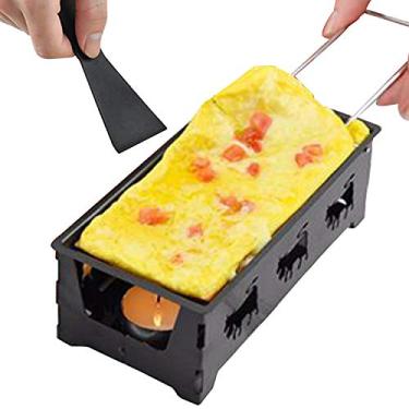 Imagem de Conjunto de Churrasqueira Raclette Antiaderente Panela para Derreter Queijo com Espátula Cabo Madeira Plegável Aço Carbono Utensílios Cozinha Derretid