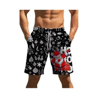 Imagem de Shorts De Natação Masculinos Com Estampa De Floco De Neve Vermelho E B