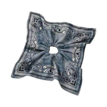 Imagem de Lenço Grande Quadrado Com Estampa De Flor De Caju Retrô, Anel De Cabel