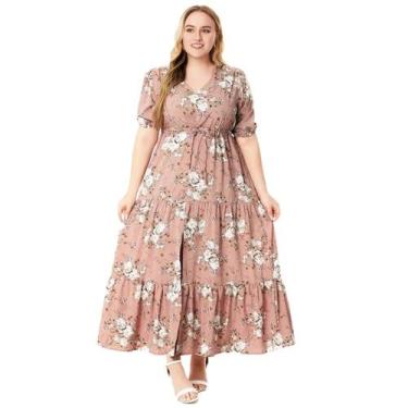 Imagem de Vestidos de praia boêmio floral estampado feminino, plus size, verão, 