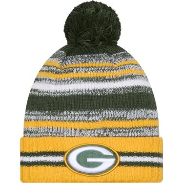 Imagem de New Era Green Bay Packers Sideline Sport Yellow Striped Cuffed Football Knit Beanie Hat Pom - NFL Cheer Cuff Knit Cap