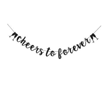 Imagem de SUBOOCA Faixa Cheers To Fovever, placa de papel preto para chá de panela | Casamento | Noivado | Artigos de decoração de despedida de solteira