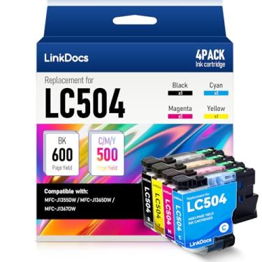 Imagem de LinkDocs Pacote combo de cartuchos de tinta LC504 de substituição compatível com cartuchos de tinta LC504 para impressora Brother MFC-J1355DW MFC-J1365DW MFC-J1367DW (preto/ciano/amarelo/maganta