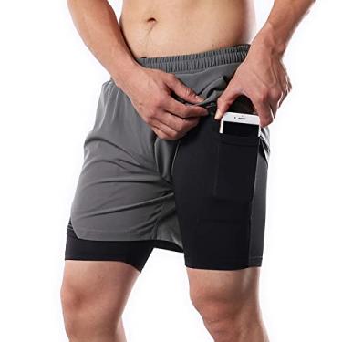 Imagem de Wemay Shorts de corrida masculino 2 em 1 com bolsos de toalha para exercícios de secagem rápida shorts para treino de academia