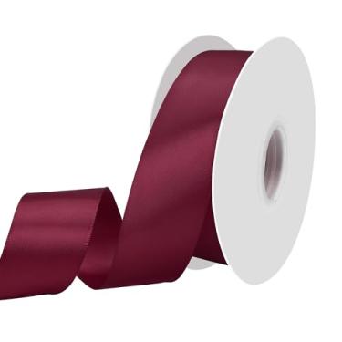 Imagem de Yamkim Fita de cetim vermelho vinho de 3,5 cm, fitas de tecido de poliéster dupla face para embrulho de presente, artesanato faça você mesmo, casamento, buquê de flores e costura