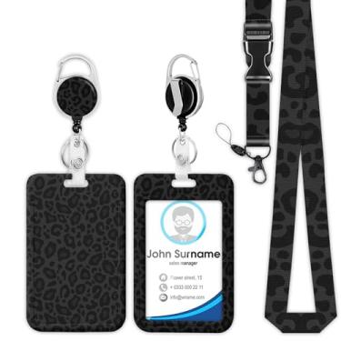 Imagem de Cordão de carretel de leopardo preto, porta-crachá de identidade, clipes retráteis, presentes engraçados de enfermeira, professor, escritório, estudante