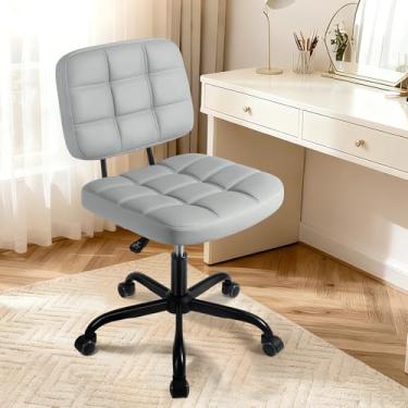 Imagem de Cadeira de mesa de escritório em casa sem braços com rodas – altura ajustável – rotação de 360° – encosto ergonômico – cadeira de escritório de computador com rodinhas para espaço pequeno, sala de