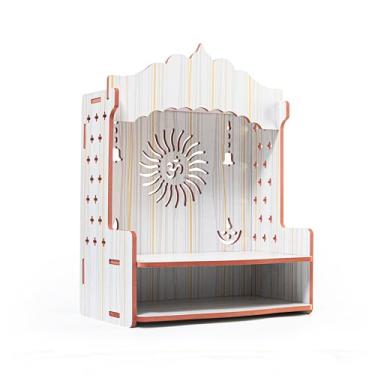 Imagem de Tarini Gallery Suporte de mesa de madeira para pendurar na parede Templo Pooja Mandir God Stand Prateleira para armazenamento e decoração de ídolos para escritório em casa e presentes (design branco