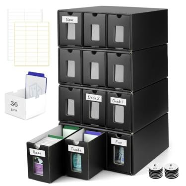 Imagem de Yotakala Caixa de armazenamento de cartões colecionáveis organizador de cartões MTG, armazenamento de cartões esportivos - caixa de gaveta de papelão com janela de PVC, caixas divisórias para cartões