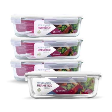 Imagem de Kit 4 Potes de Vidro Retangular com Tampa Hermética 2800ml - NABOX, Br