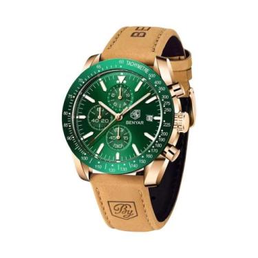 Imagem de Relógio De Pulso Masculino De Luxo À Prova d'Água Em Couro Cronógrafo 