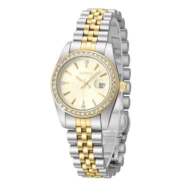 Imagem de Relógios femininos ZINNOE, relógio de quartzo 2612 com data, relógio de pulso feminino elegante à prova d'água para trabalho diário, vestidos, negócios e presentes, Prata - ouro