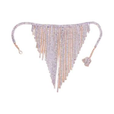 Imagem de Colar Choker Feminino Com Cristais De Rhinestone E Franjas De Pérolas,