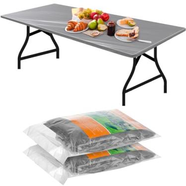 Imagem de Boao 2 peças de toalhas de mesa de plástico 183 x 76 cm, descartáveis para festas, toalhas de mesa de piquenique com elástico, retangular, impermeável, para uso interno, externo, piquenique