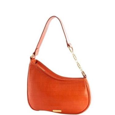 Imagem de Bolsa Feminina Leopoldine Couro Legítimo Laranja com Zíper e Bolso Interno-Feminino