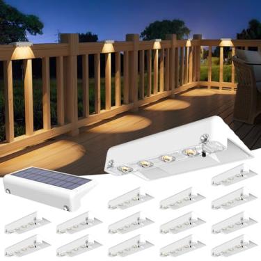 Imagem de VOLISUN Pacote com 16 lâmpadas solares de convés, lâmpada LED branca quente de tamanho grande, luzes IP65 à prova d'água para degraus, cercas, corrimão, parede e escadas (branca)