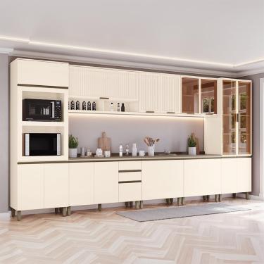 Imagem de Cozinha Completa Connect 8 Peças Off White Com Torre Quente E Cristaleira - Móveis Henn Off White