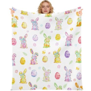Imagem de Wxiben Presentes de dia de páscoa - cobertor de coelho ovos de páscoa coelho presentes para mulheres primavera férias flanela macia manta blanks para mães casa sofá decoração de sofá 152 x 127