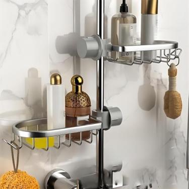 Imagem de 1 pacote com suporte de chuveiro, suporte para chuveiro, barra de toalha extra e saboneteira para organizadores e armazenamento de banheiro, prata