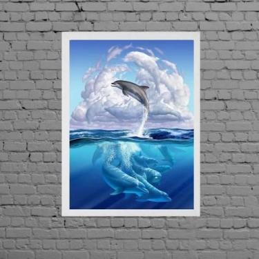 Imagem de Quadro Decorativo Golfinhos No Mar 45X34Cm Moldura Branca - Quadros On