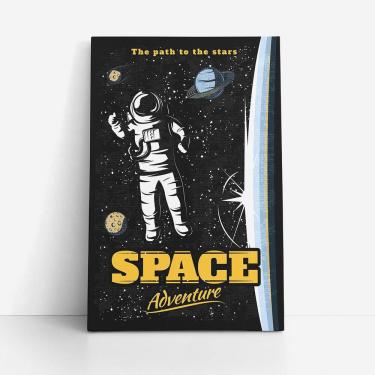 Imagem de Quadro Astronauta Aventura No Espaço Retro Canvas 60X40Cm