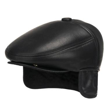 Imagem de Chapéu Gatsby Newsboy de couro com boné plano para homens, preto - Yiw