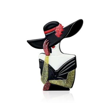 Imagem de Broche Fashion Lady com chapéu de aba larga em liga acrílica - Yiweisa