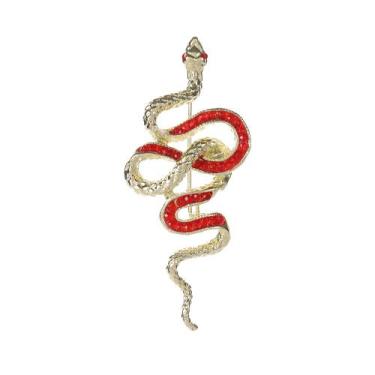 Imagem de Broche Red Snake com incrustação de cristal em liga dourada - Yiweisai
