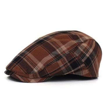 Imagem de Cap Flat Gatsby Newsboy Brown xadrez de algodão para homens - Yiweisai