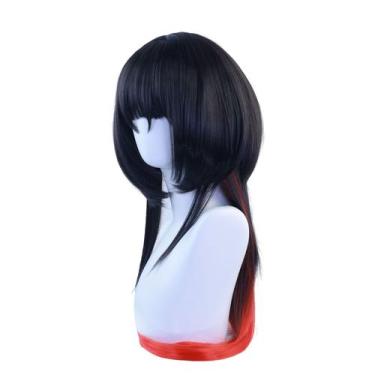 Imagem de Peruca de cosplay, curta, em camadas, Bob, preta, vermelha, gradiente,