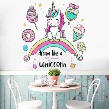 Imagem de Adesivos de parede Cute Unicorn Rainbow Sweet Treats 55x60cm - Yiweisa