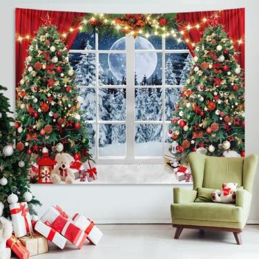 Imagem de Tapeçaria pendurada na parede com cena de árvore de Natal 150cm x 130c