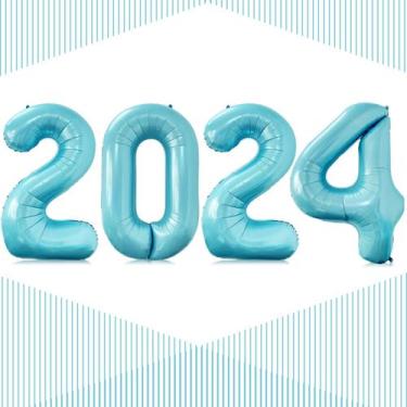 Imagem de Balões LHOAVWE 2024 número 40cm azul claro para o ano novo