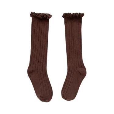 Imagem de Meias De Algodão Macias Com Renda E Flores Para Meninas, Até O Joelho,