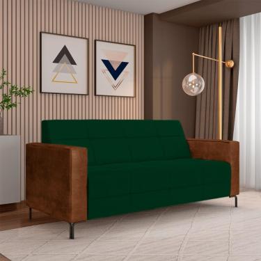 Imagem de Sofá Living Decorativo Houston 2 Lugares 200cm Pés em Metal Veludo/ PU Verde/ Marrom G33 - Gran Belo