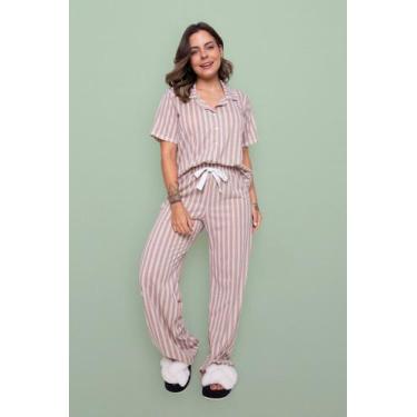 Imagem de Pijama Americano Longo Listra Mocha - Pink Dream, M
