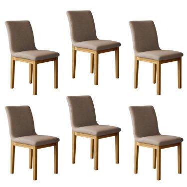 Imagem de Kit 6 Cadeiras para Sala de Jantar Pés Madeira Maciça Bella Cinamomo/Bege