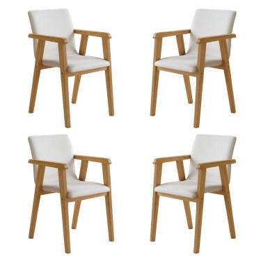 Imagem de Kit 4 Cadeiras com Braço para Sala de Jantar Pés Madeira Maciça Flora Cinamomo/Palha