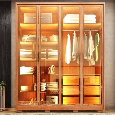 Imagem de Guarda-roupa 4 Portas Reflecta com Led e 3 Gavetas em Mdf Inside Freijó