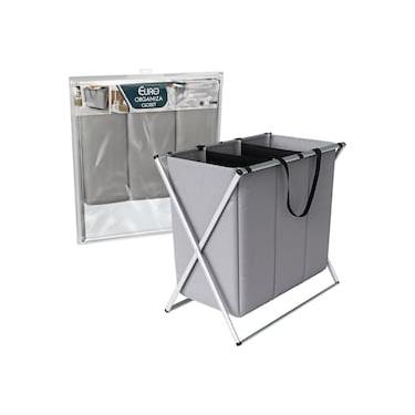 Imagem de Organizador de Roupas Euro Home Flash Limp 3 Compartimentos Dobrável em Poliéster Cinza