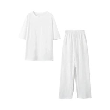 Imagem de Conjuntos De Camisas E Calças Vintage Femininas, Camiseta De Gola Redo