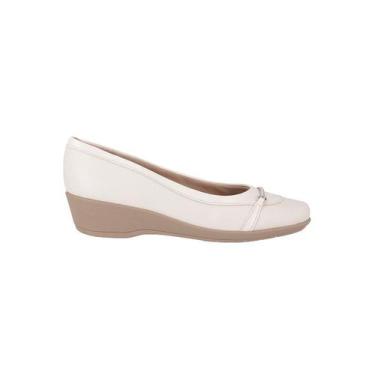 Imagem de Sapato Anabela Piccadilly Detalhe Metal Feminino Creme, 35