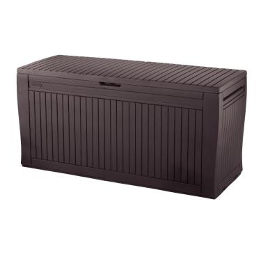 Imagem de Caixa Organizadora Tipo Baú Comfy Deck Box 270L Plástico com Rodinhas Banco para Jardim Keter