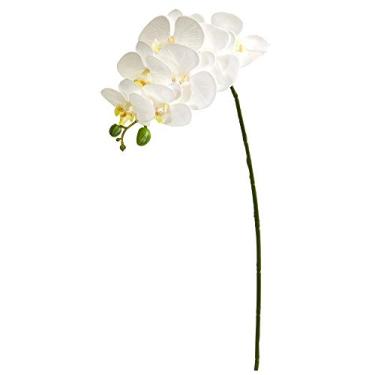 Imagem de Nearly Natural Haste artificial de orquídea Phalaenopsis de 71 cm (conjunto de 6) flores de seda, branca
